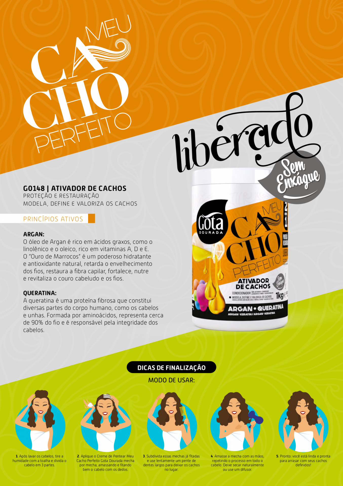 Activador de Rizos Gota Dourada Meu Cacho Perfeito 1kg - Imagen 2