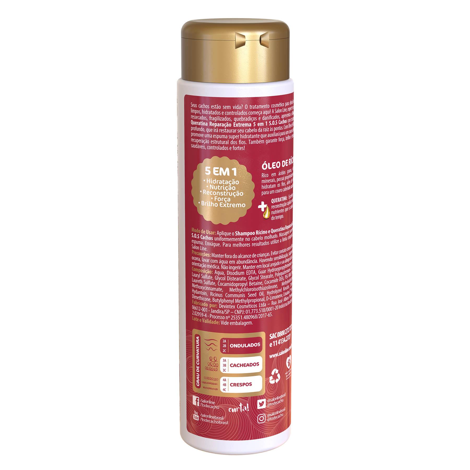 Shampoo Salon Line S.O.S. Cachos Ricino y Queratina 300ml - Imagen 2